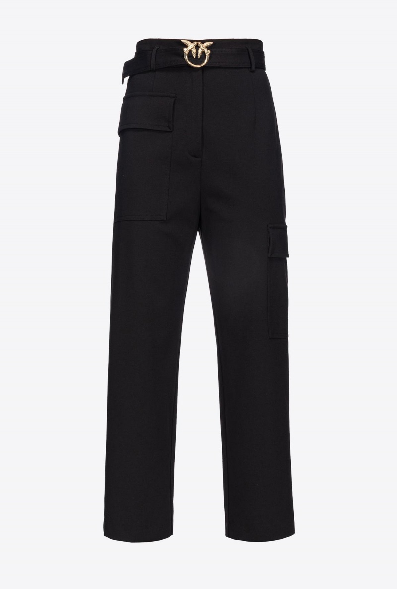 LIMO BLACK Pinko Cargo trousers with Love Birds belt | MYICD59983