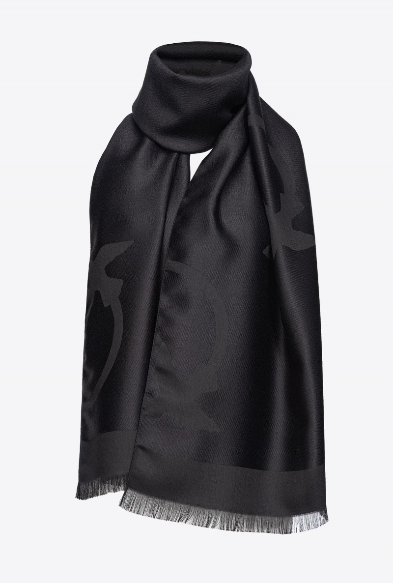 LIMO BLACK Pinko Cashmere scarf with large Love Birds detail | BMYSO68617