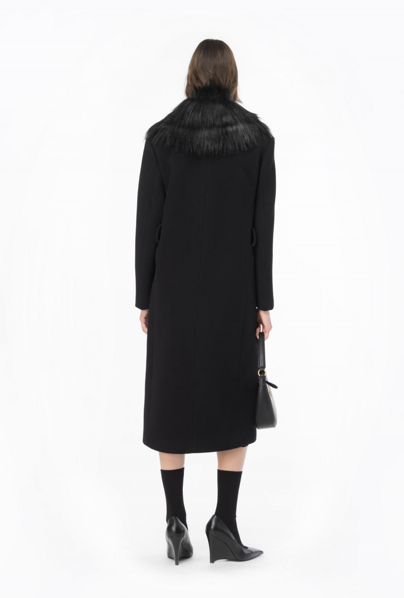 LIMO BLACK Pinko Coat with faux fur collar | MYDYB11280