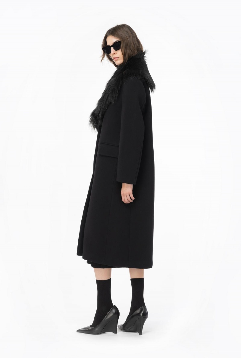 LIMO BLACK Pinko Coat with faux fur collar | MYDYB11280