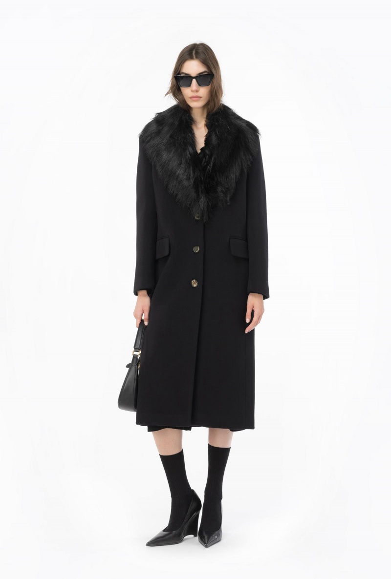 LIMO BLACK Pinko Coat with faux fur collar | MYDYB11280