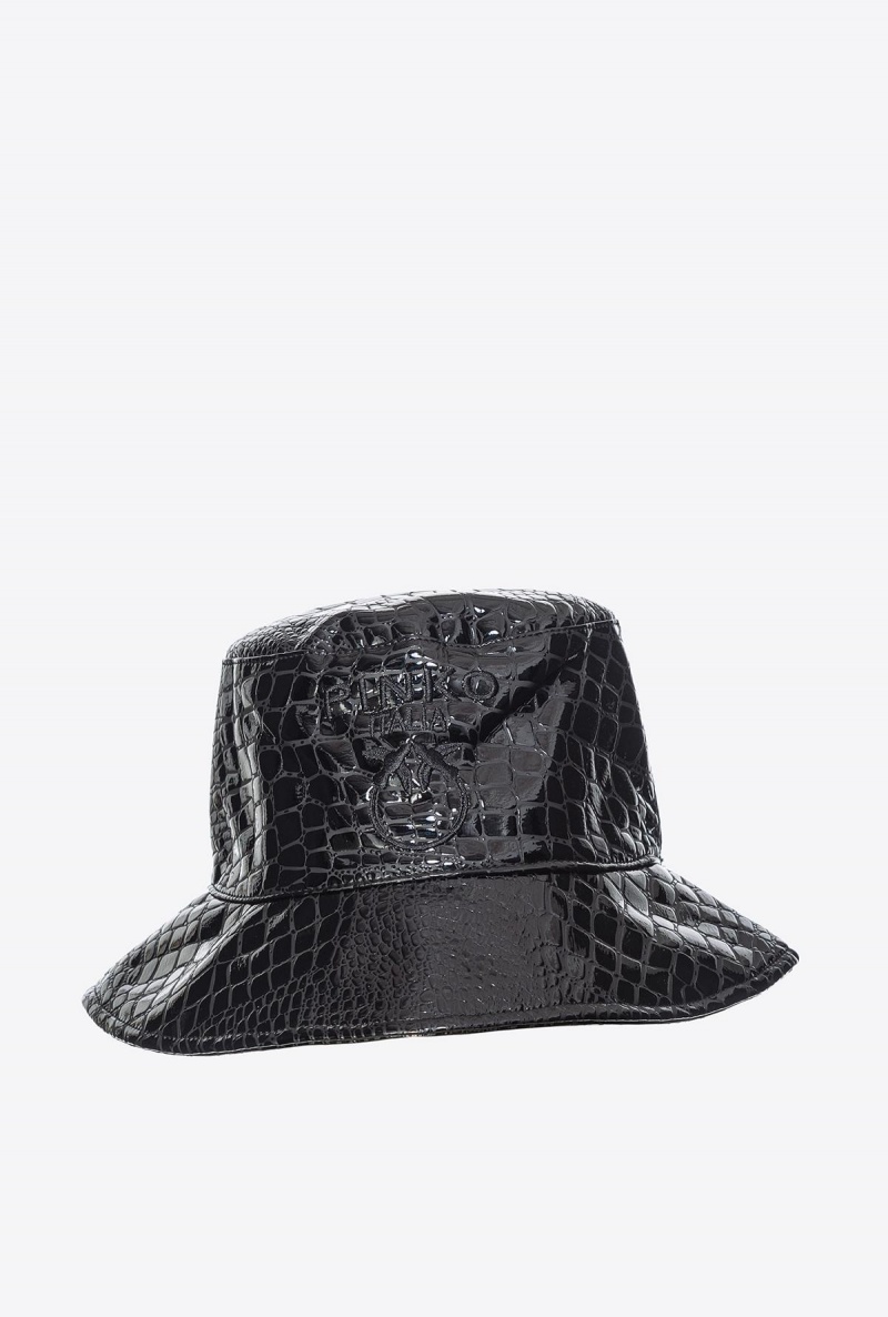 LIMO BLACK Pinko Croc print patent leather bucket hat | PMYQX29993