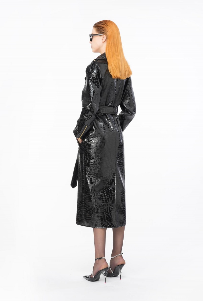 LIMO BLACK Pinko Crocodile-print trench coat | SMYNY42116