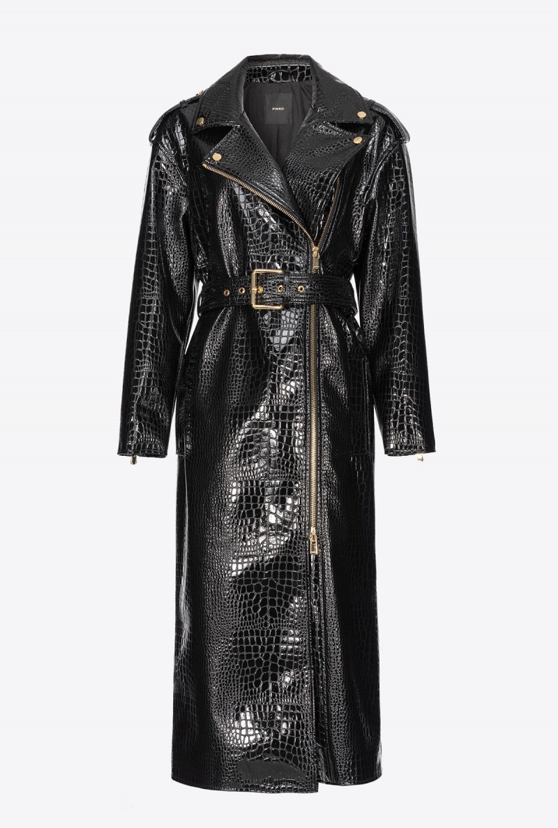 LIMO BLACK Pinko Crocodile-print trench coat | SMYNY42116