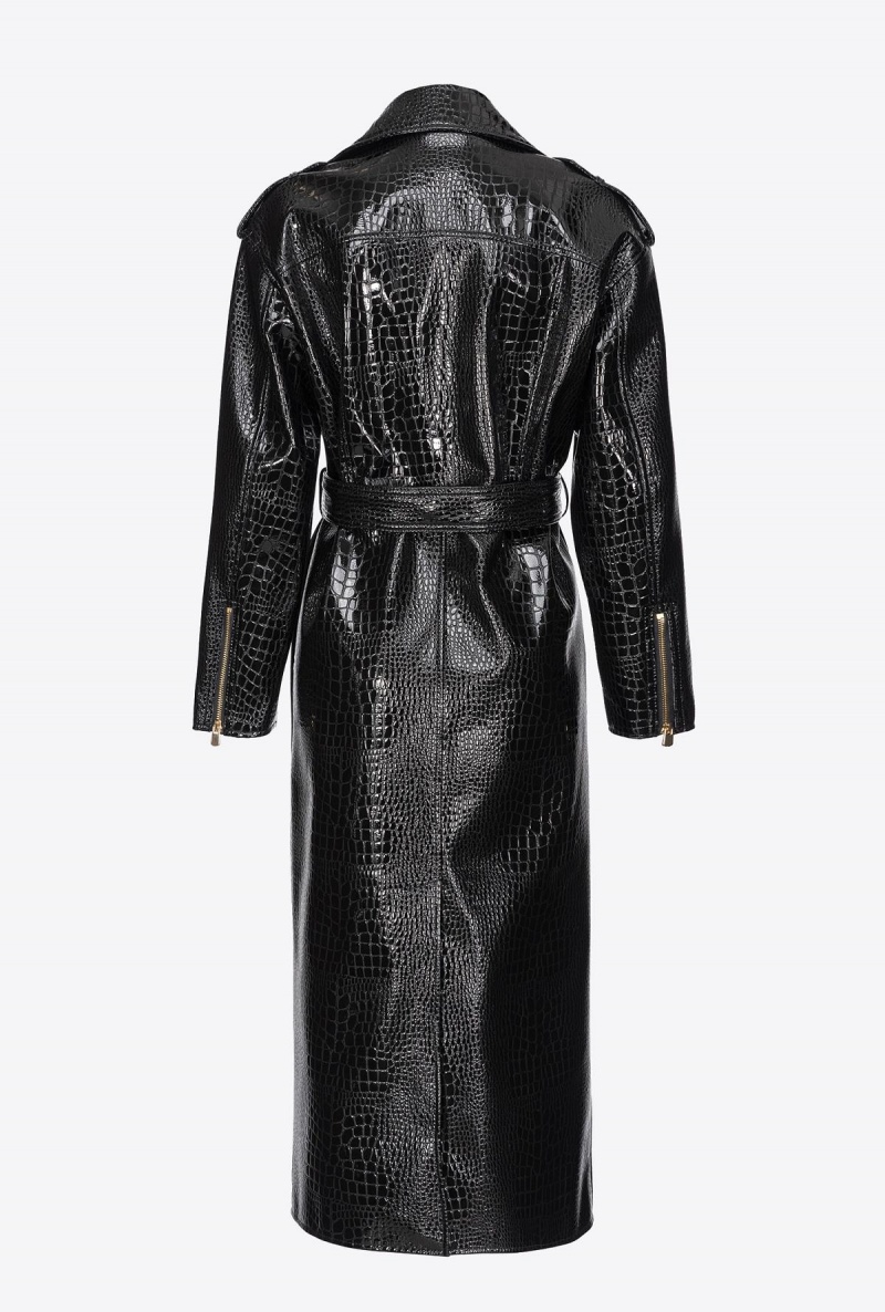 LIMO BLACK Pinko Crocodile-print trench coat | SMYNY42116