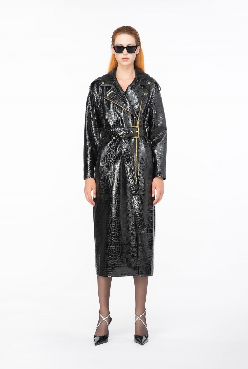 LIMO BLACK Pinko Crocodile-print trench coat | SMYNY42116