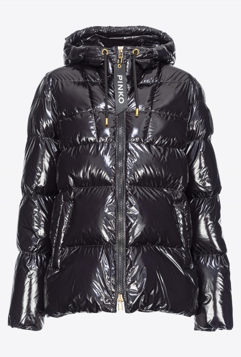 LIMO BLACK Pinko Crystal nylon pea jacket | MYQCS19090