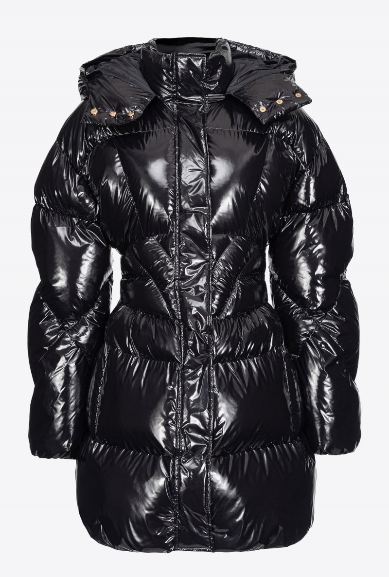 LIMO BLACK Pinko Crystal nylon pea jacket | EMYVG57401