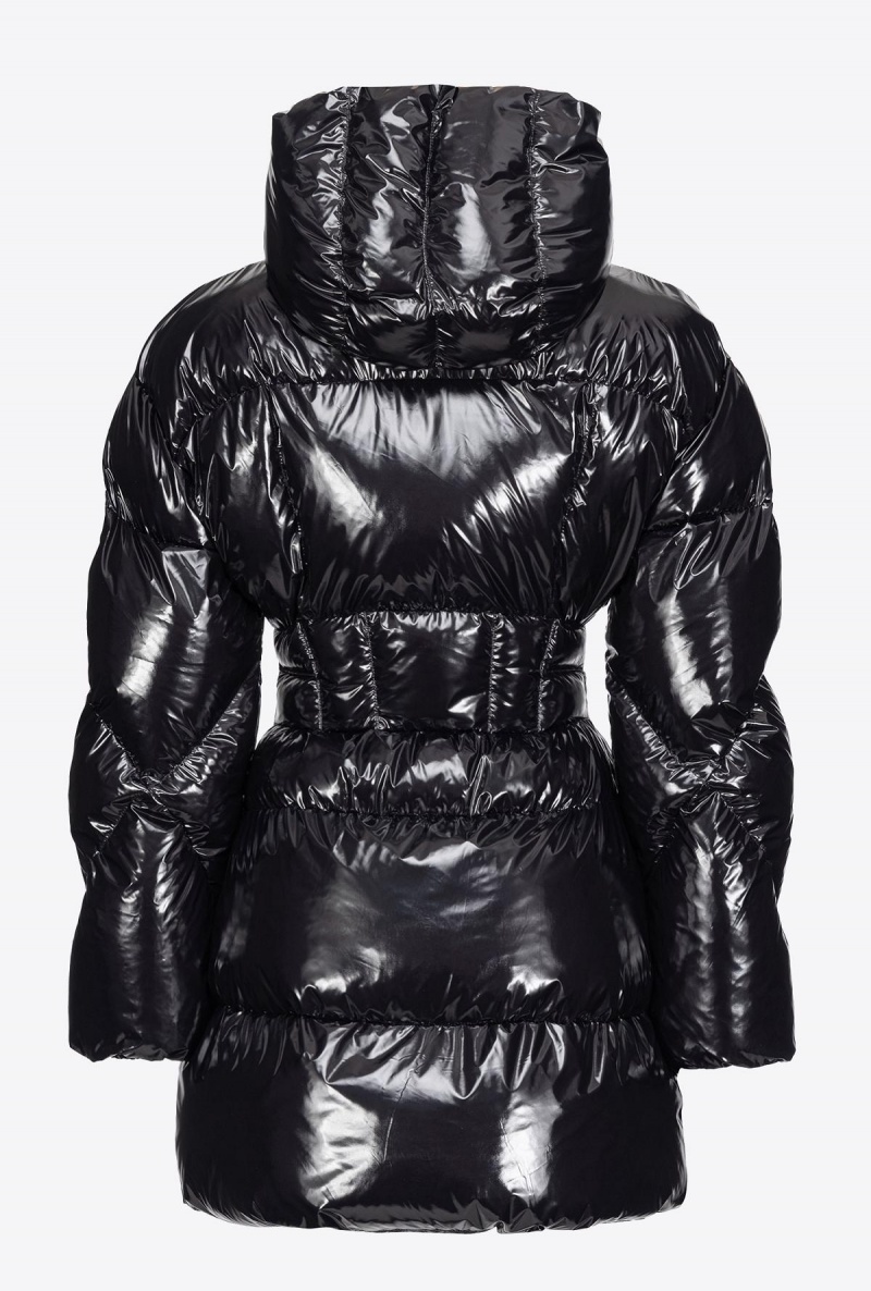 LIMO BLACK Pinko Crystal nylon pea jacket | EMYVG57401