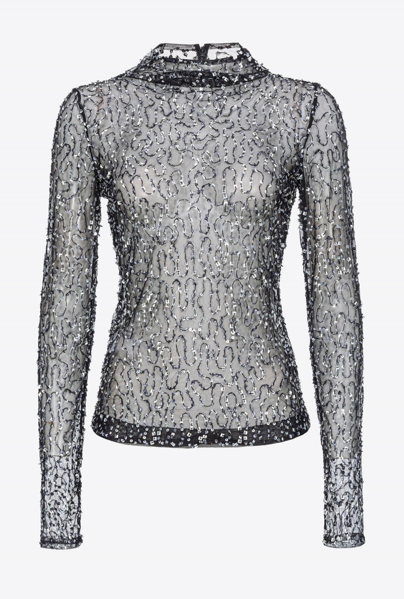 LIMO BLACK Pinko Crystal tulle sweater | GMYUC62919