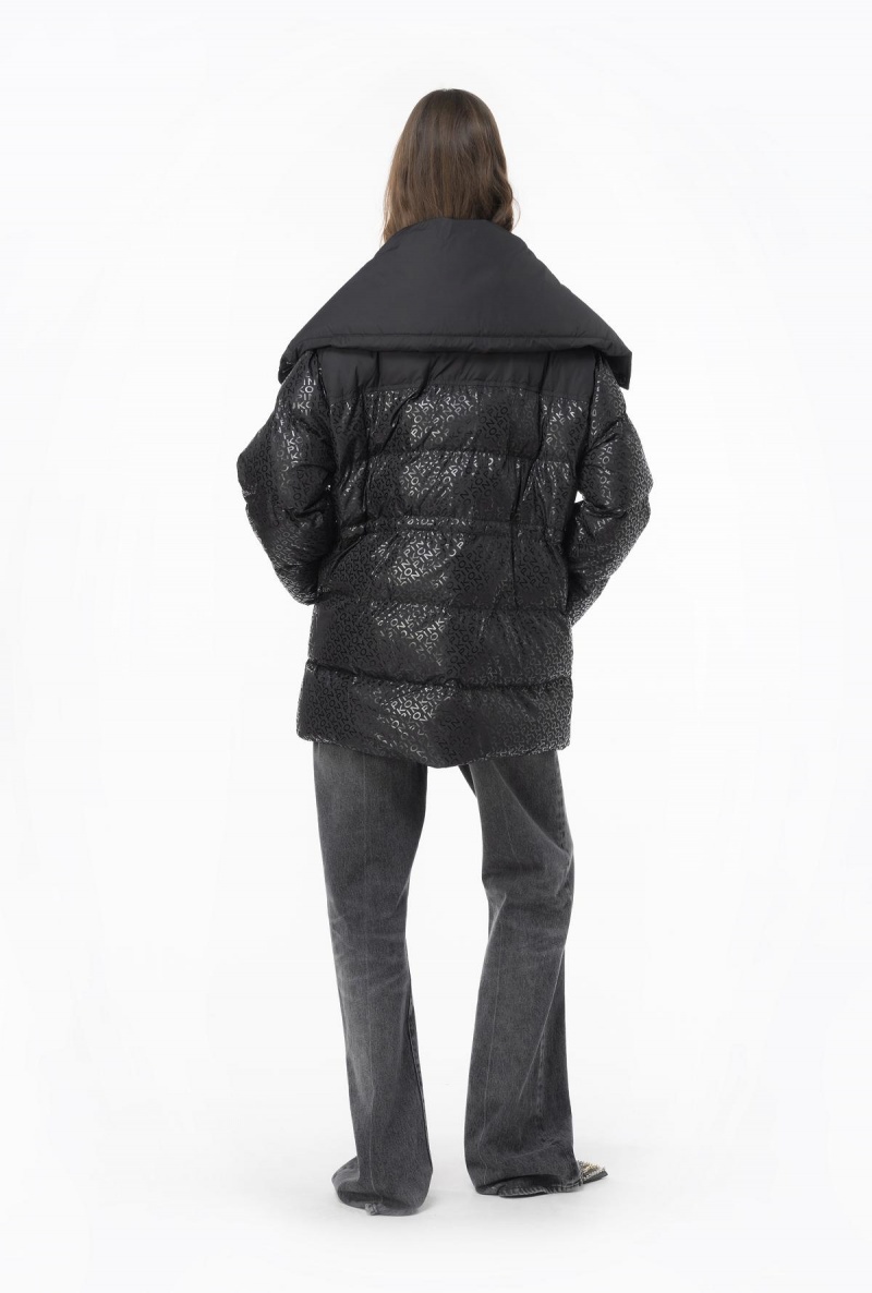 LIMO BLACK Pinko Down jacket with glossy logo print | FMYHY78073
