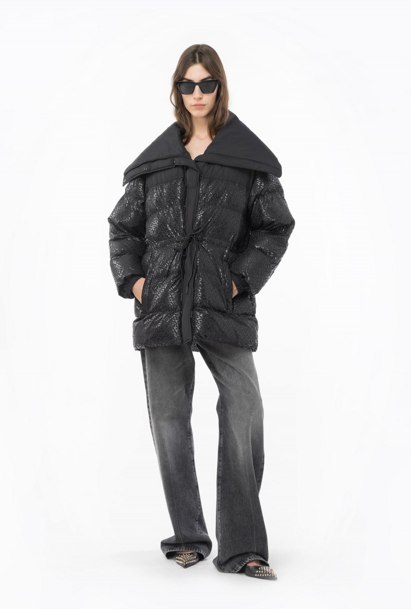 LIMO BLACK Pinko Down jacket with glossy logo print | FMYHY78073