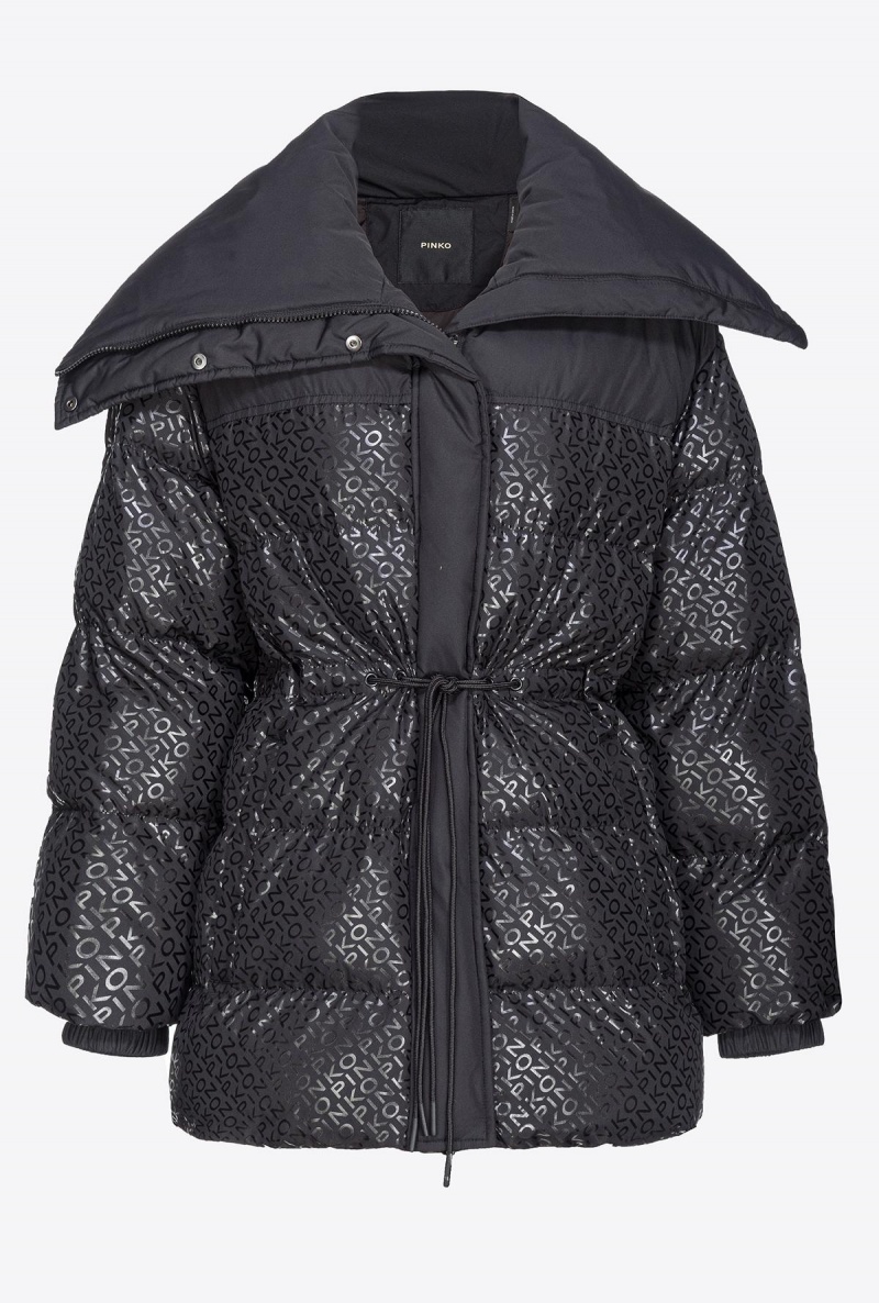 LIMO BLACK Pinko Down jacket with glossy logo print | FMYHY78073