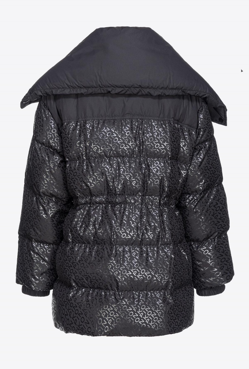 LIMO BLACK Pinko Down jacket with glossy logo print | FMYHY78073