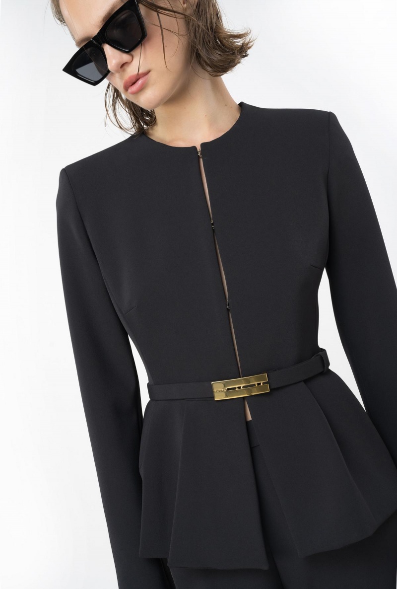 LIMO BLACK Pinko Elegant crepe blazer with belt | MYEGJ91608