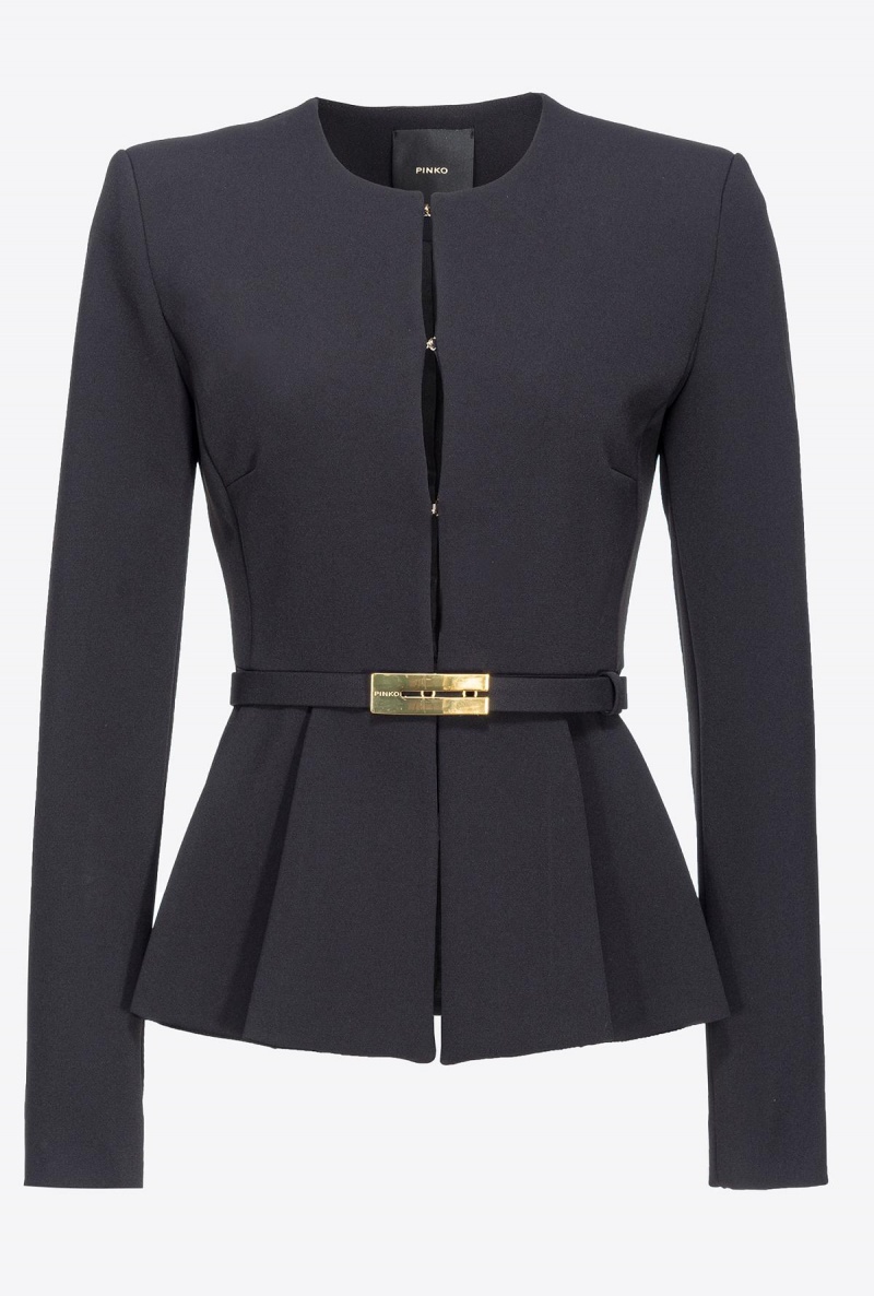 LIMO BLACK Pinko Elegant crepe blazer with belt | MYEGJ91608