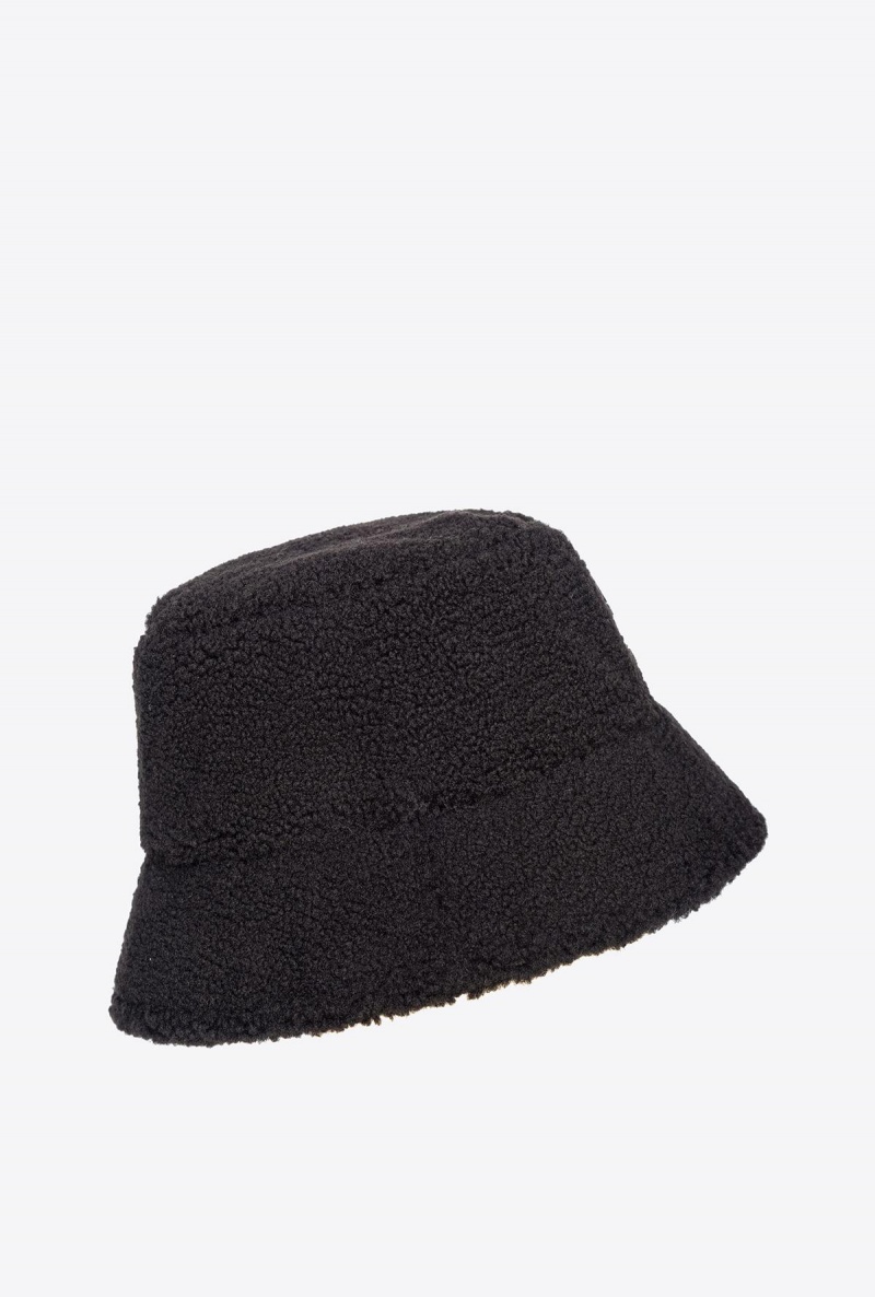 LIMO BLACK Pinko Faux fur bucket hat with logo patch | MYNZX22322