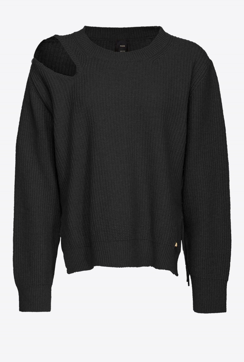 LIMO BLACK Pinko Fisherman’s rib-knit cashmere-blend pullover | ZMYNQ43081