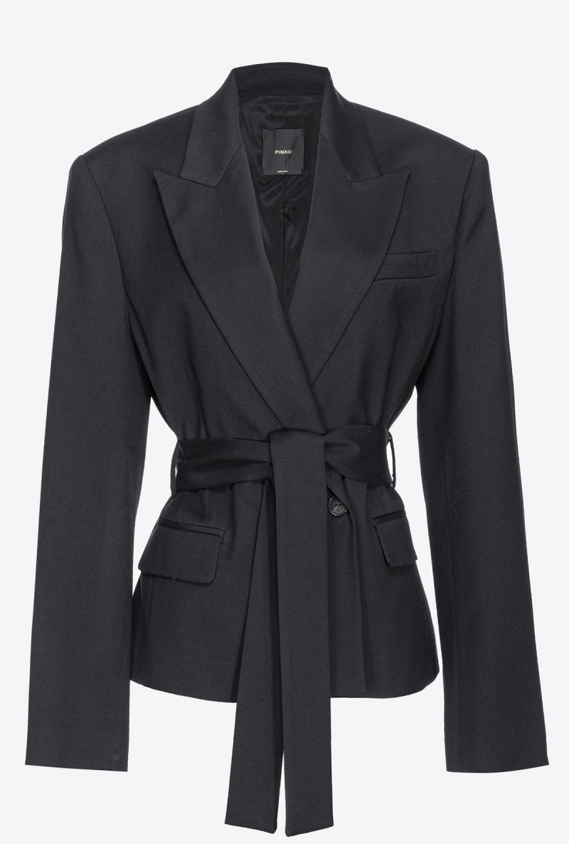 LIMO BLACK Pinko Flannel blazer with belt | MYDFL59860