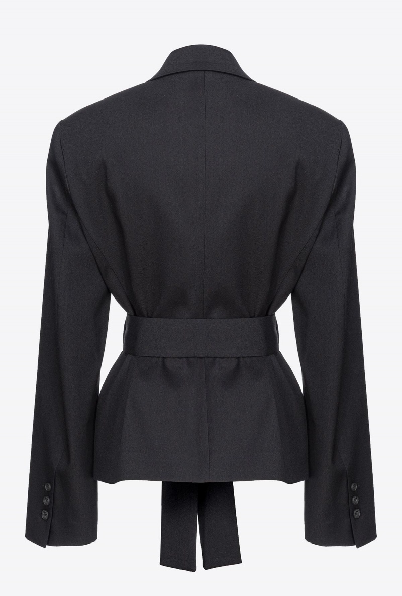 LIMO BLACK Pinko Flannel blazer with belt | MYDFL59860