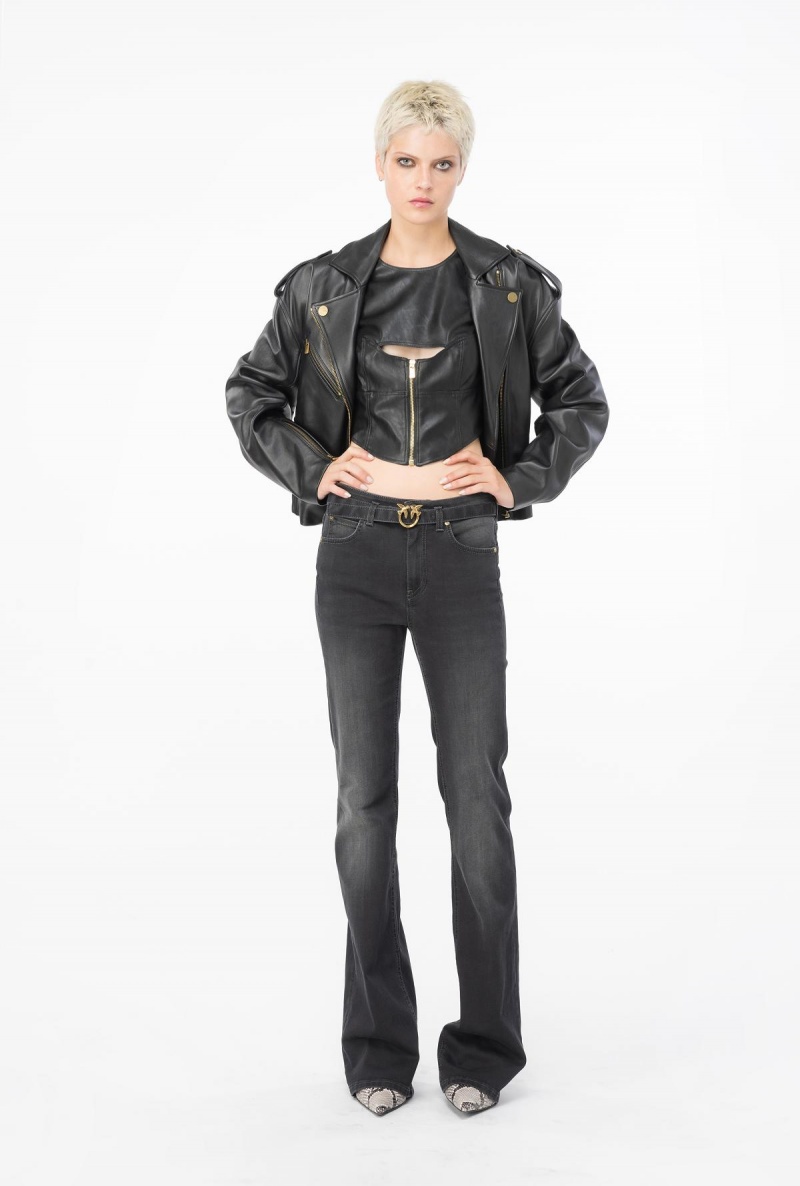 LIMO BLACK Pinko Flared black denim jeans with belt | MYQCS86082