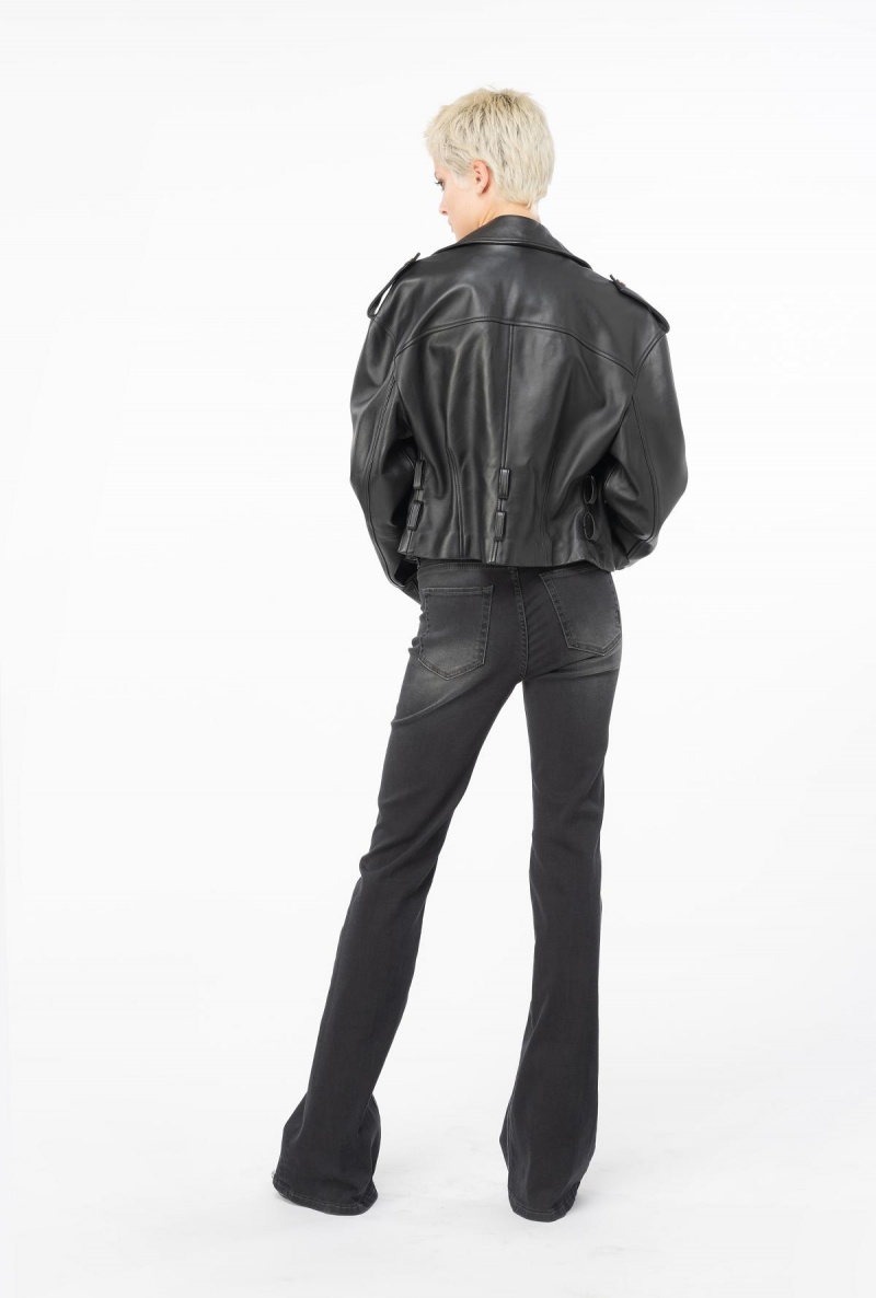 LIMO BLACK Pinko Flared black denim jeans with belt | MYQCS86082