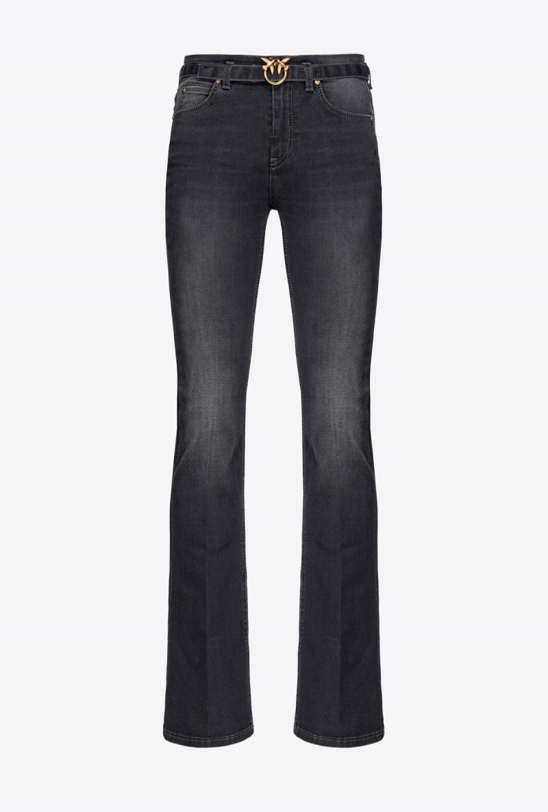 LIMO BLACK Pinko Flared black denim jeans with belt | MYQCS86082