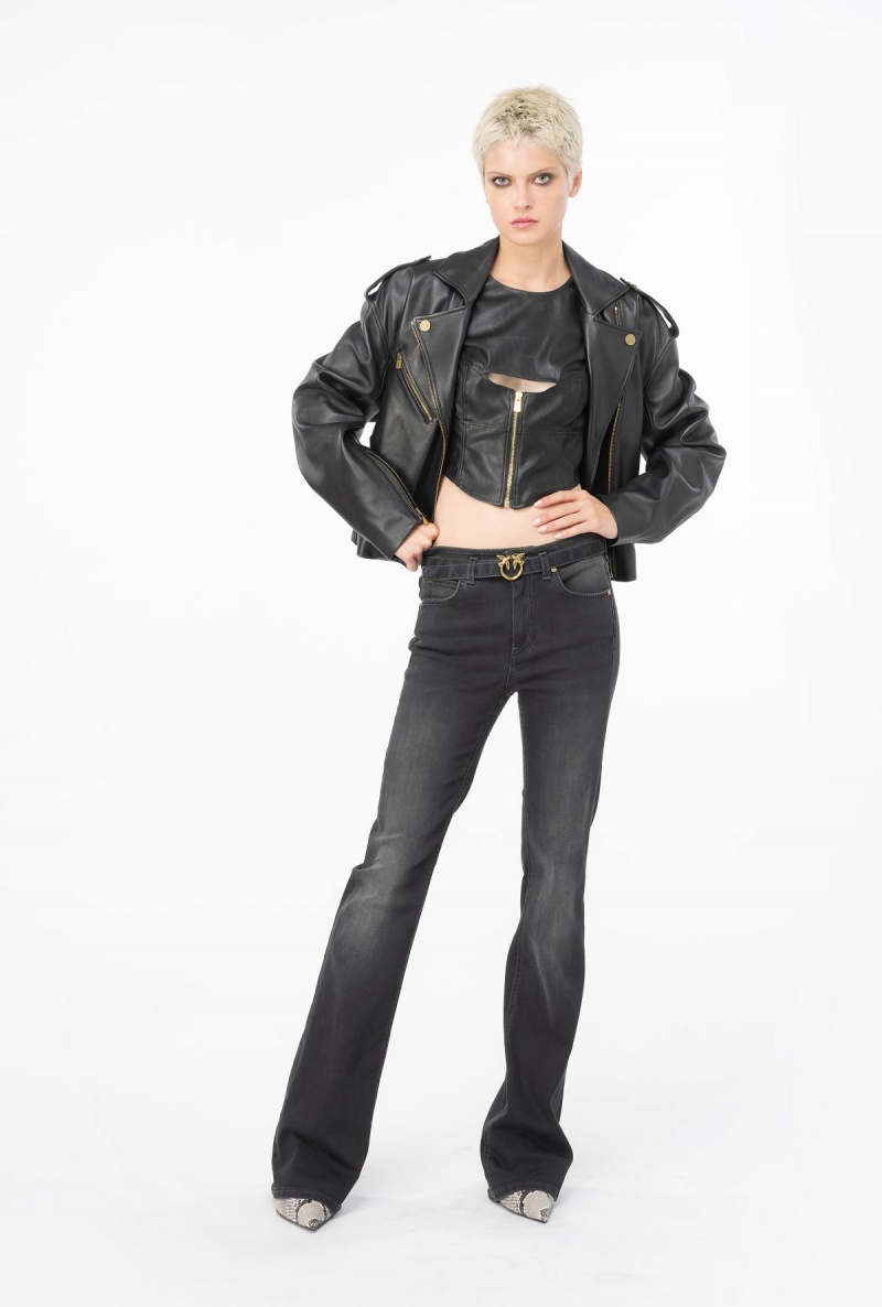 LIMO BLACK Pinko Flared black denim jeans with belt | MYQCS86082
