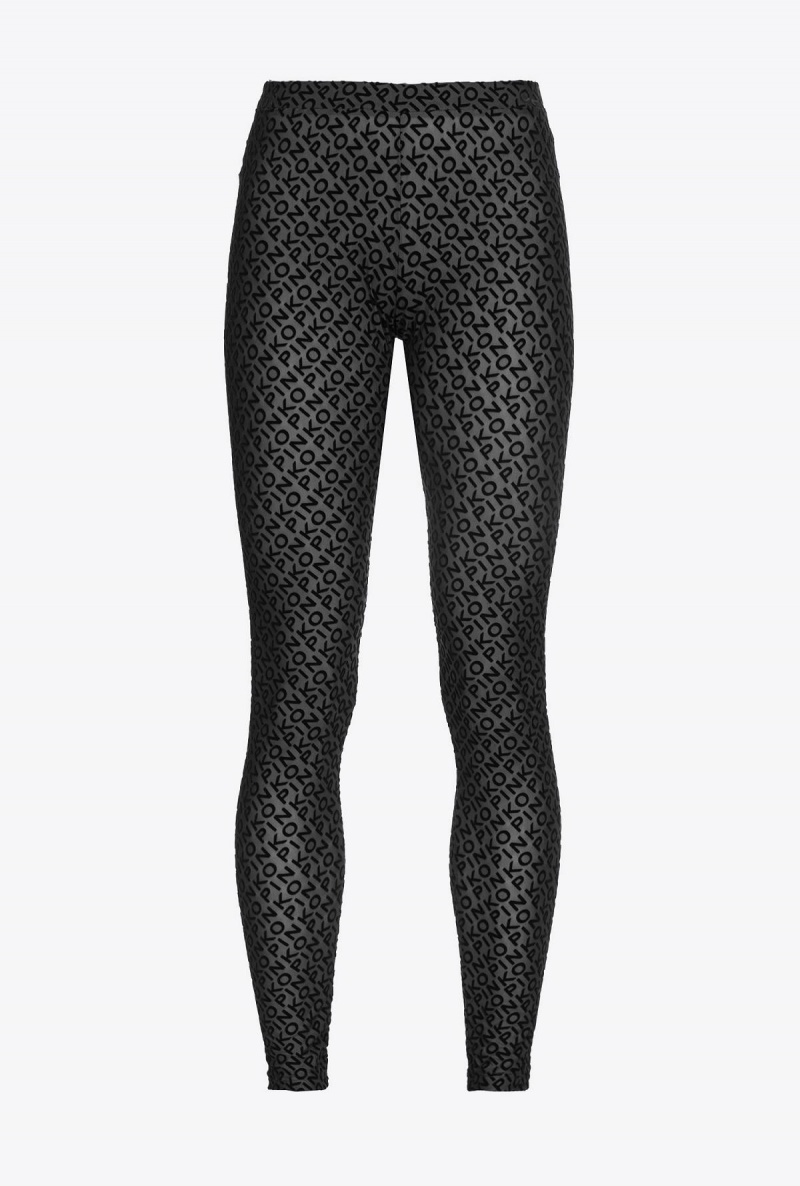 LIMO BLACK Pinko Flocked-logo leggings | MYQAV75377