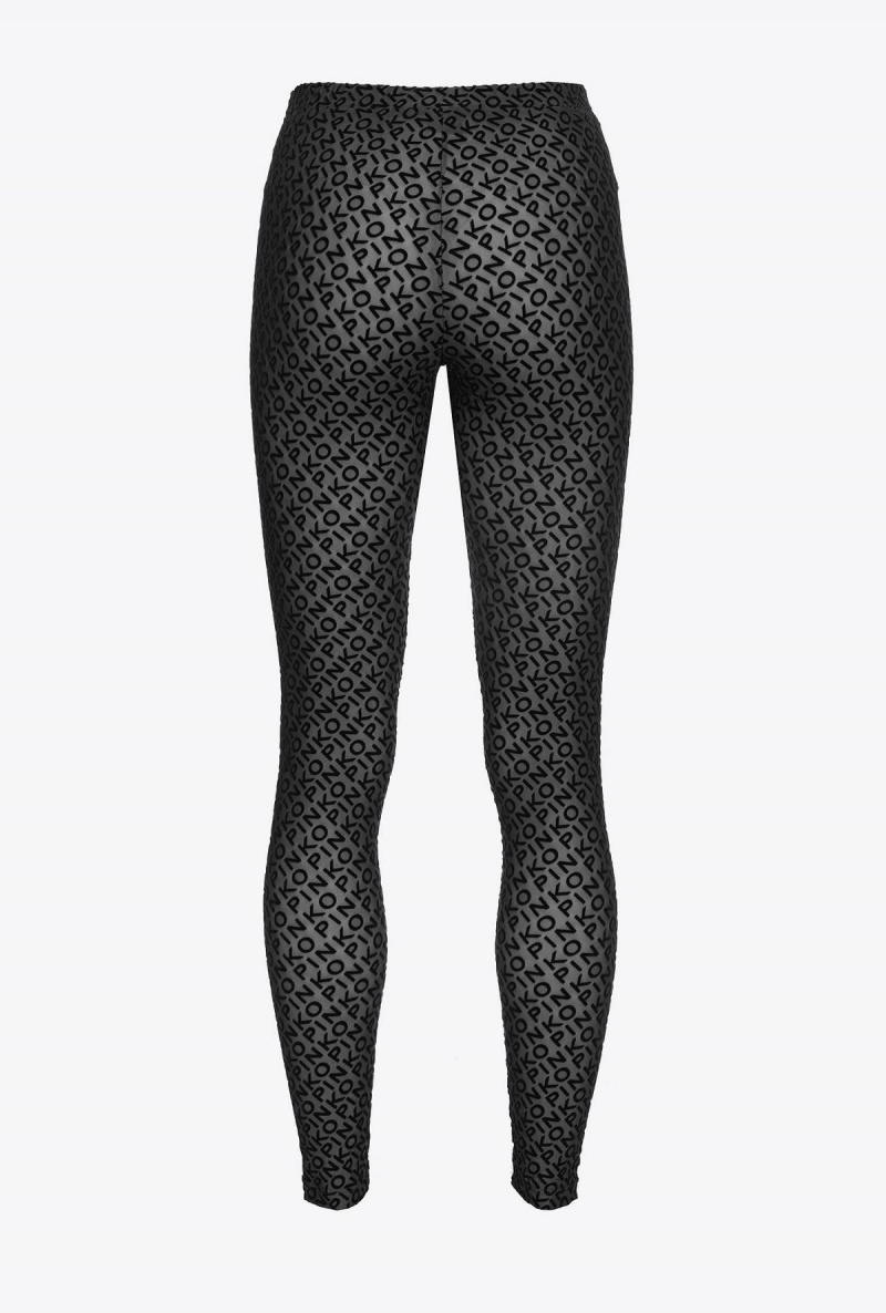 LIMO BLACK Pinko Flocked-logo leggings | MYQAV75377