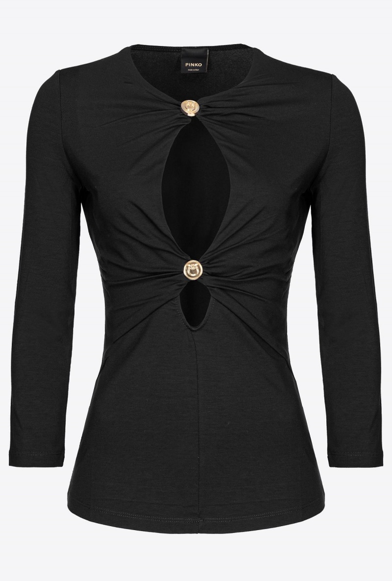 LIMO BLACK Pinko Flowing jersey sweater with golden buttons | SMYVO22607