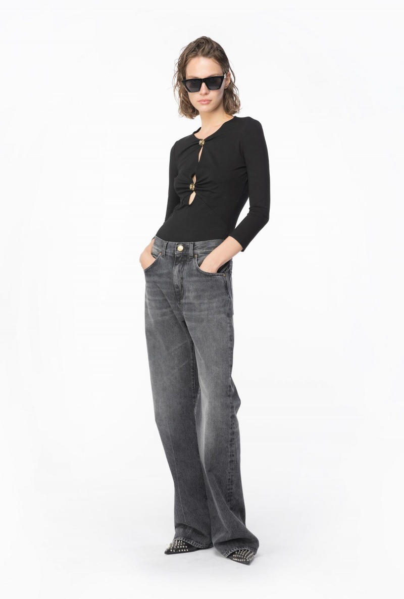 LIMO BLACK Pinko Flowing jersey sweater with golden buttons | SMYVO22607