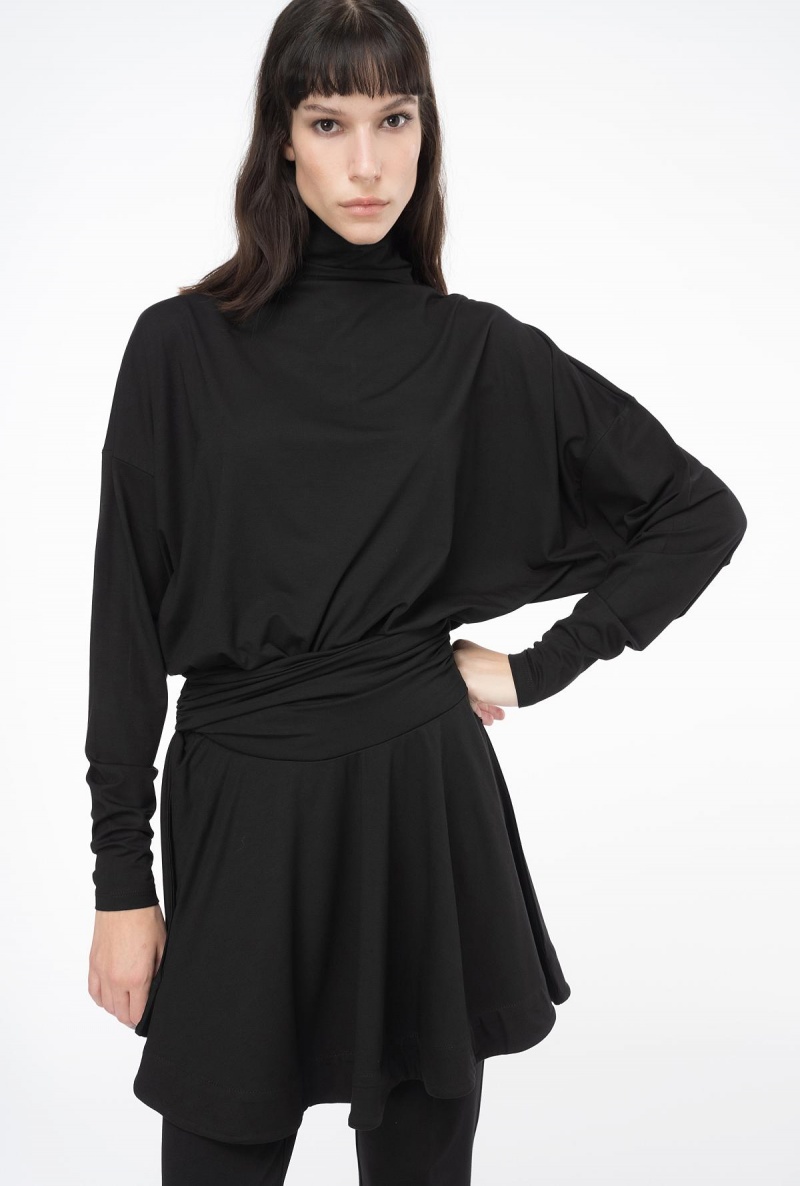 LIMO BLACK Pinko Flowing jersey turtleneck mini dress | MYXMI75325