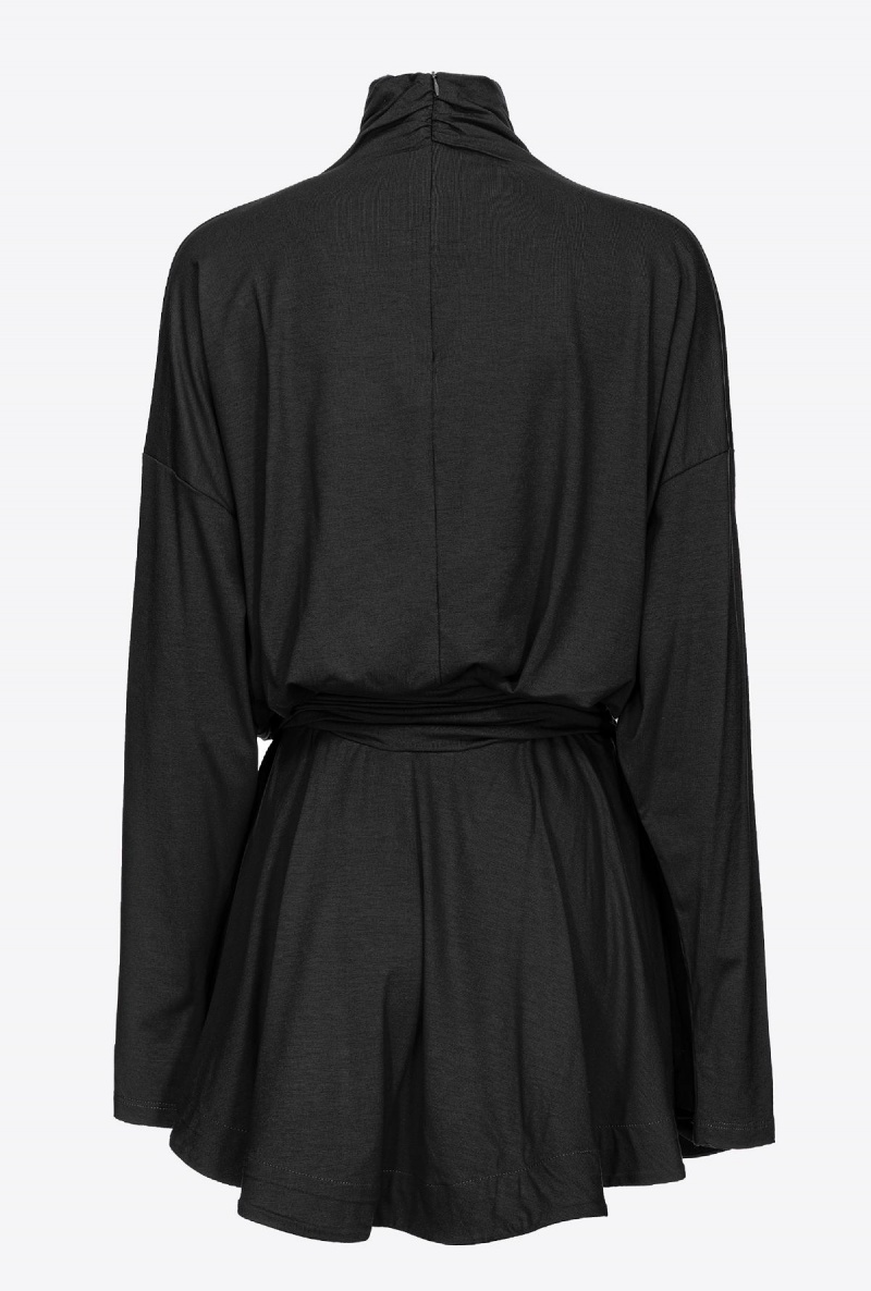 LIMO BLACK Pinko Flowing jersey turtleneck mini dress | MYXMI75325