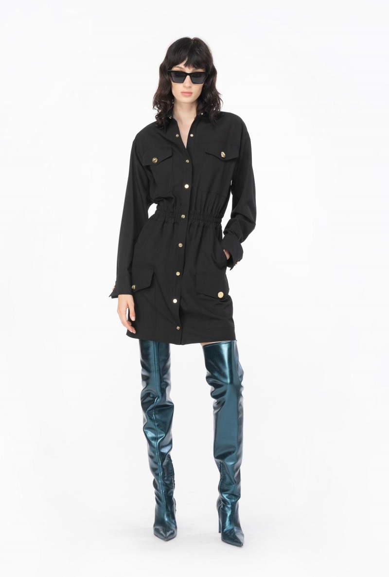 LIMO BLACK Pinko Flowing mini shirt dress | MYJVR83721