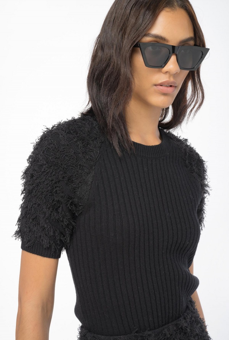 LIMO BLACK Pinko Fringe-effect wool-blend sweater | QMYUV40656