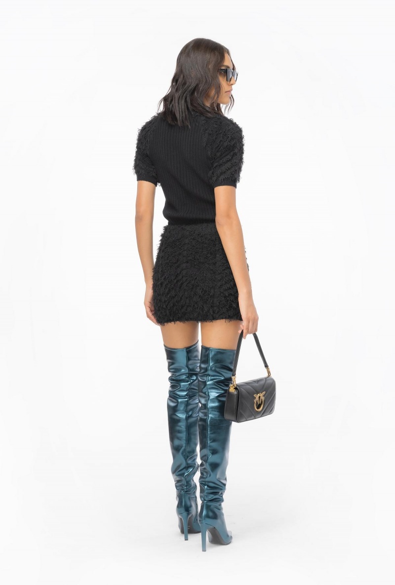 LIMO BLACK Pinko Fringe-effect wool-blend sweater | QMYUV40656