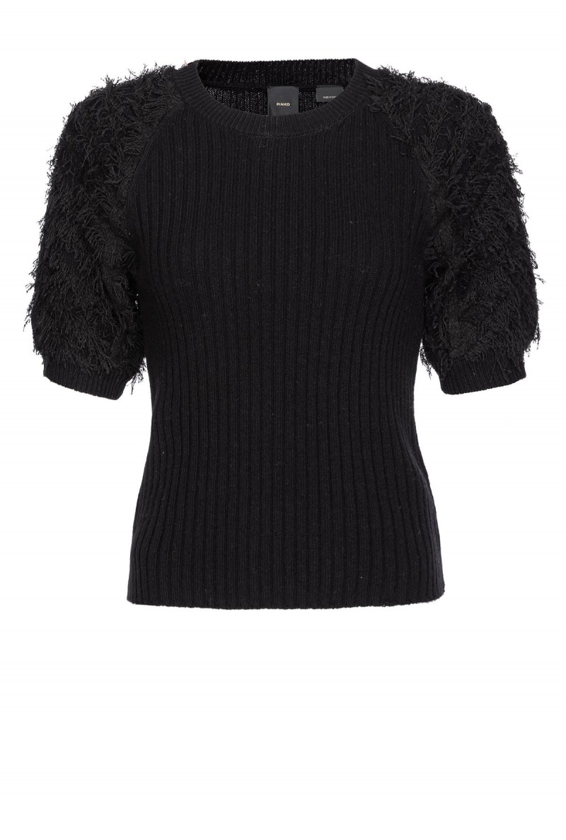 LIMO BLACK Pinko Fringe-effect wool-blend sweater | QMYUV40656