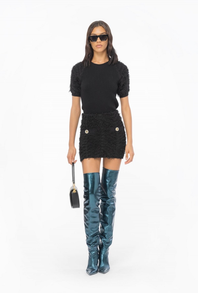 LIMO BLACK Pinko Fringe-effect wool-blend sweater | QMYUV40656