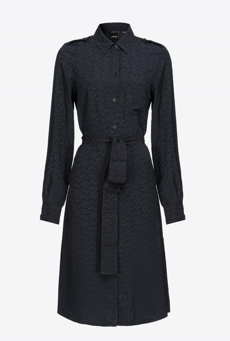 LIMO BLACK Pinko Jacquard shirt dress with logo print | MMYFT43492
