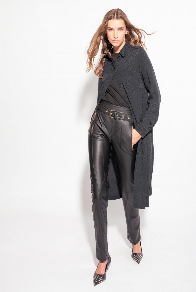 LIMO BLACK Pinko Jacquard shirt dress with logo print | MMYFT43492