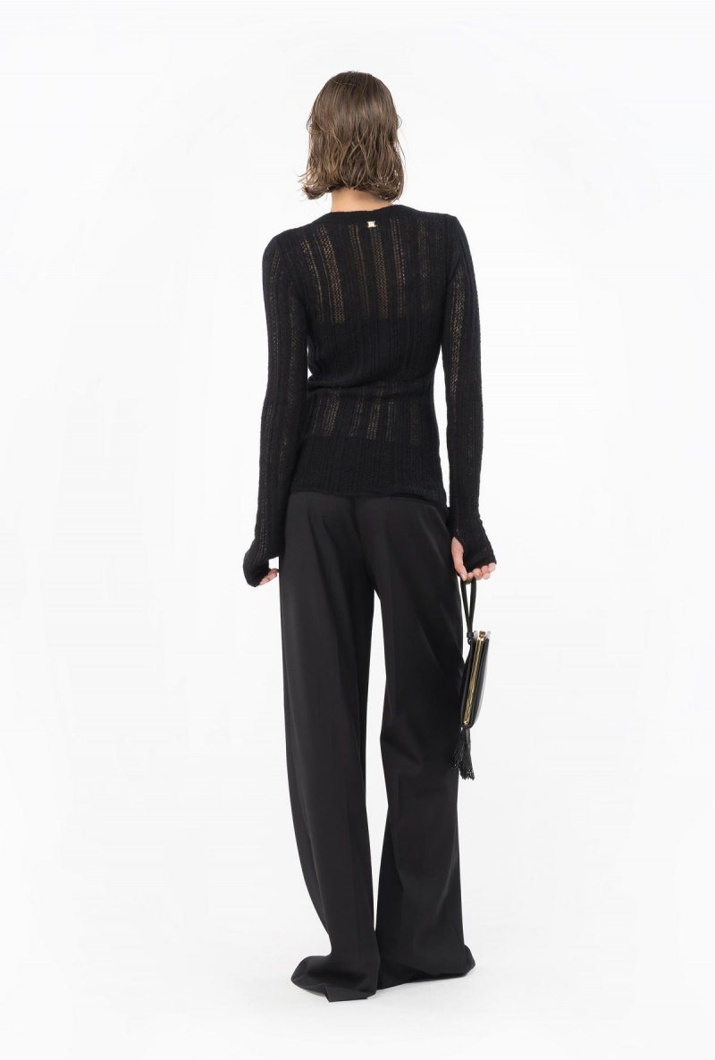 LIMO BLACK Pinko Lace-stitched alpaca-blend sweater | MMYFT61485