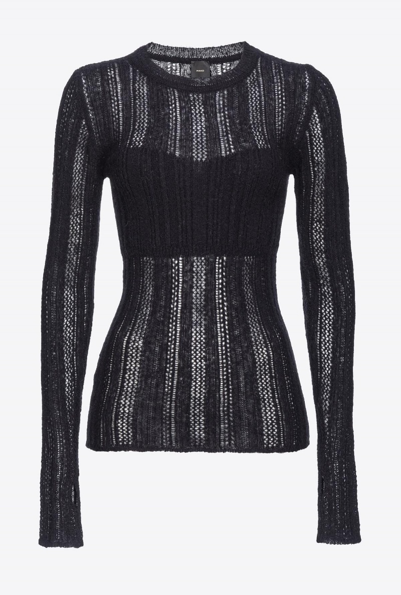 LIMO BLACK Pinko Lace-stitched alpaca-blend sweater | MMYFT61485