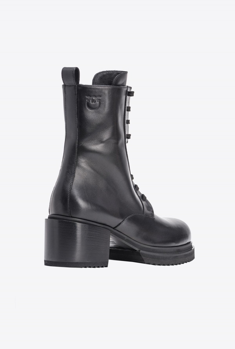 LIMO BLACK Pinko Leather combat boots with Love Birds logo | GMYEC75872