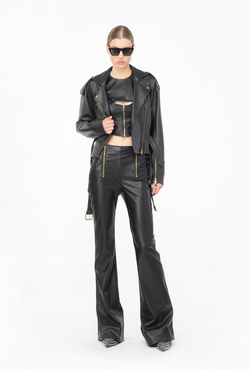 LIMO BLACK Pinko Leather-effect flared trousers | ZMYNQ66853
