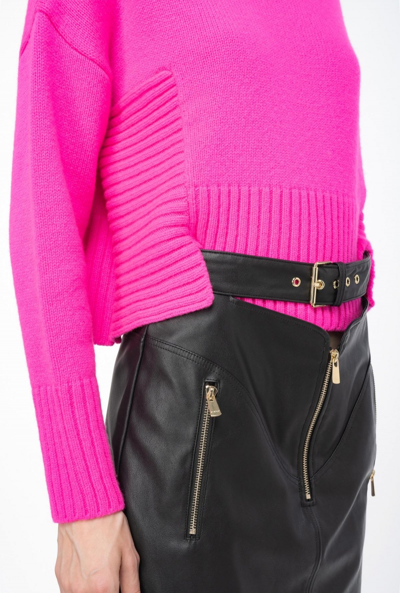 LIMO BLACK Pinko Leather-effect mini skirt with belt | MYNEJ71928