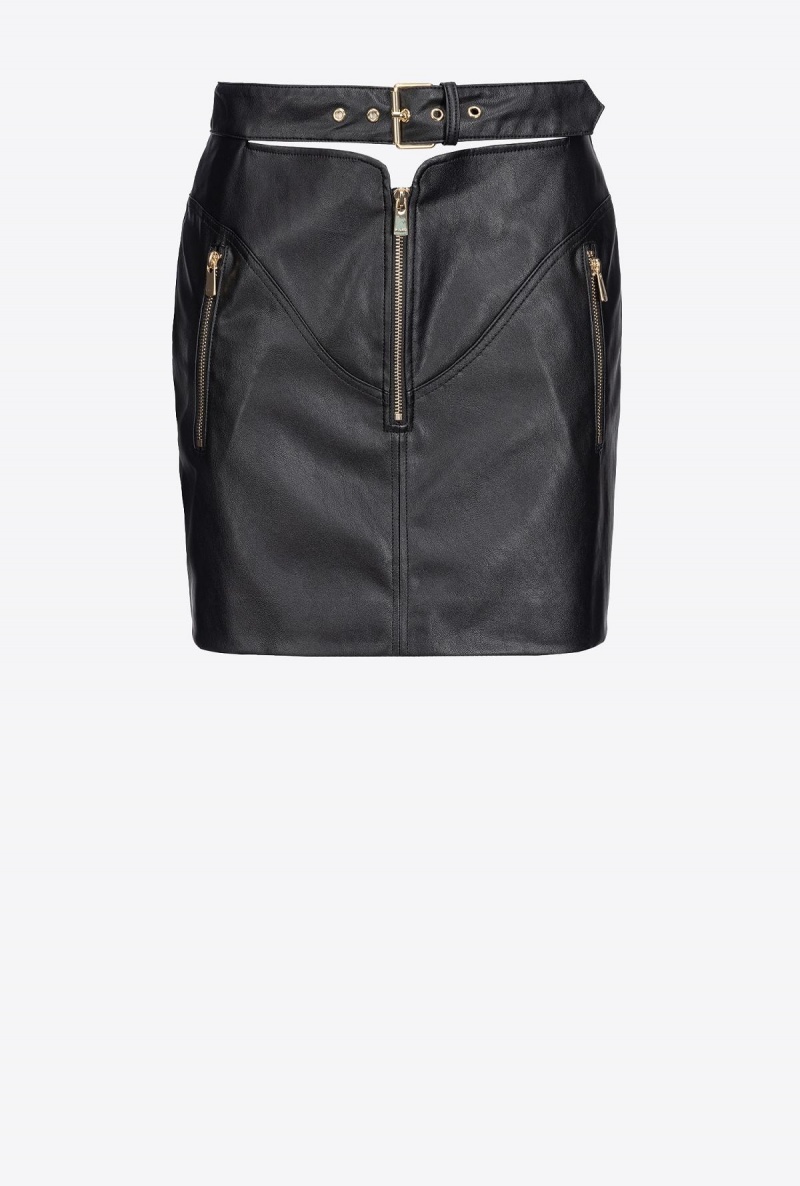 LIMO BLACK Pinko Leather-effect mini skirt with belt | MYNEJ71928