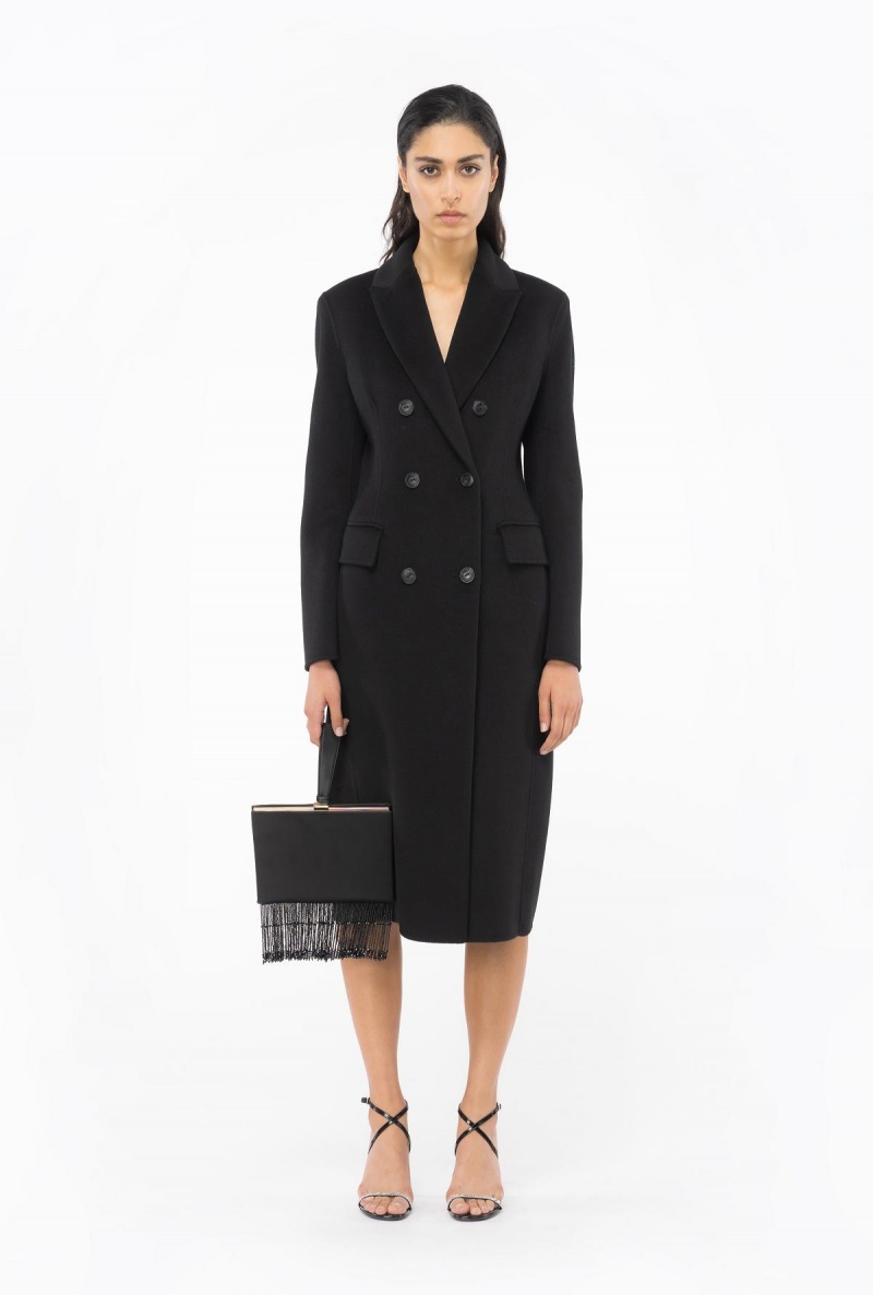 LIMO BLACK Pinko Long coat in double-layered wool cloth | MYCVG99442