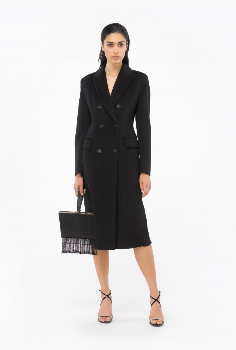 LIMO BLACK Pinko Long coat in double-layered wool cloth | MYCVG99442