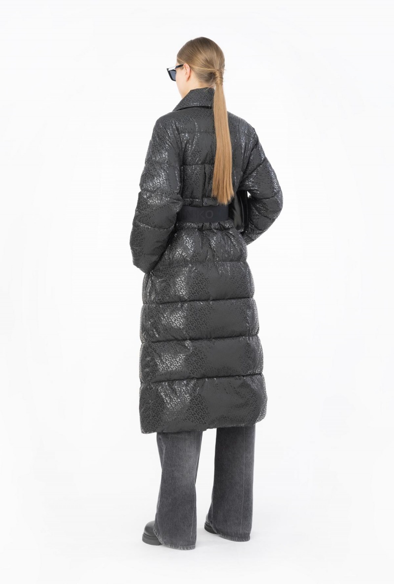LIMO BLACK Pinko Long down jacket with glossy logo print | MYXMI56997